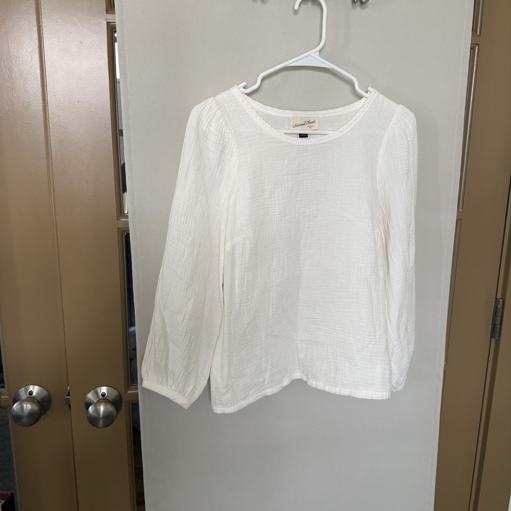 Universal Thread Womens XS White Gauze Long Sleeve Round Neck Blouse Top Cotton